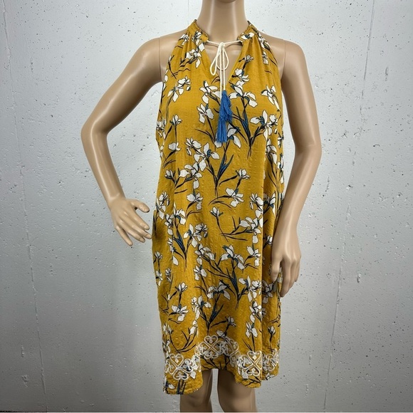 THML Women’s size Medium Mustard Yellow Floral Sleeveless Embroidered Dress - Picture 5 of 12